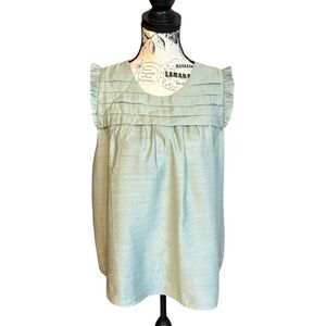 L Love Sleeveless Blouse Pleated Ruffle Flowy Sage Green Size M New